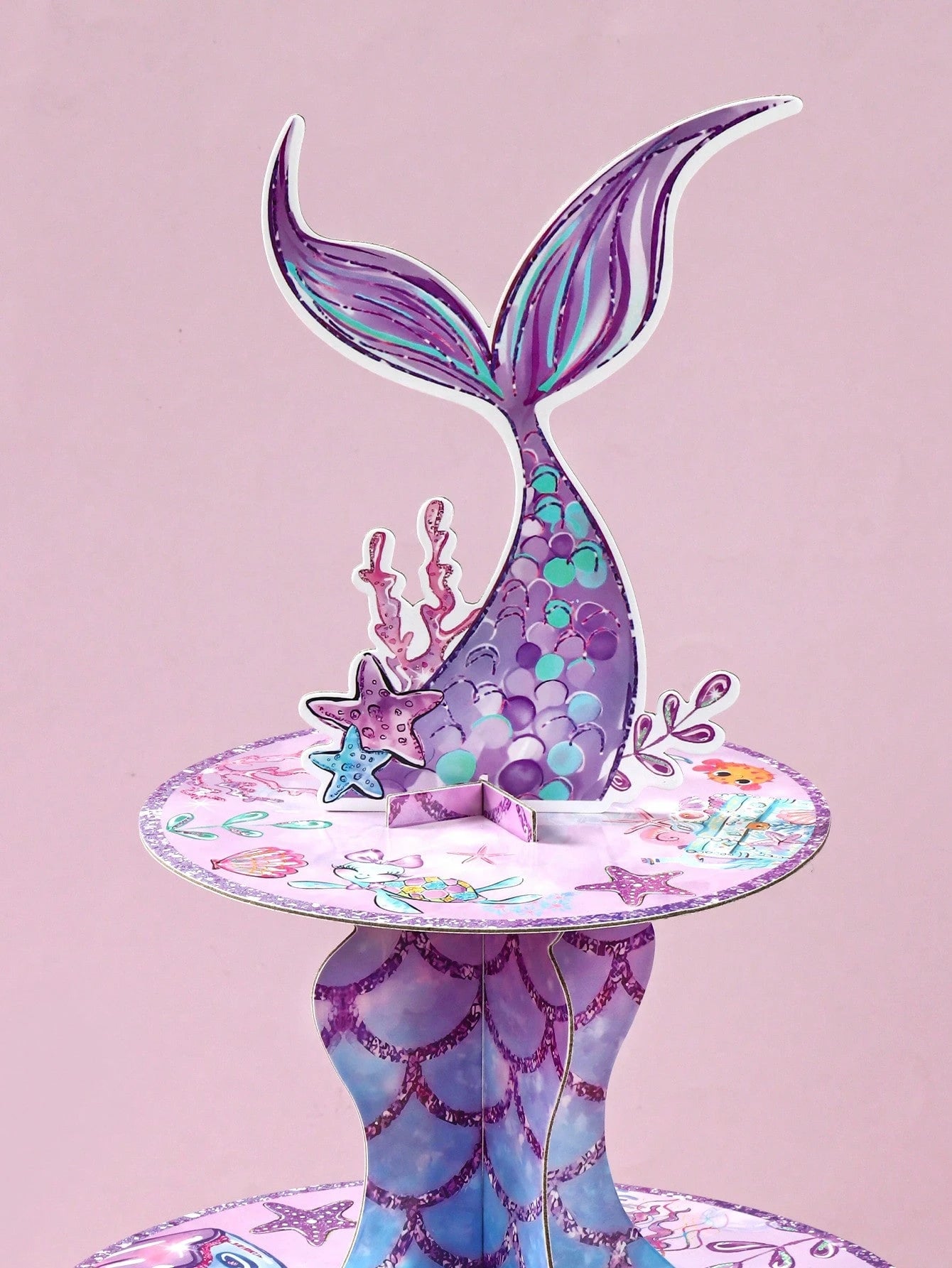 1 Set Purple Mermaid Shaped Cake Stand, Mermaid Theme Birthday Party Dessert Display Rack, Mermaid Tail Pattern Cupcake Stand, Suitable For Cake Decoration, Mermaid Theme Baby 1st Birthday Party Decor