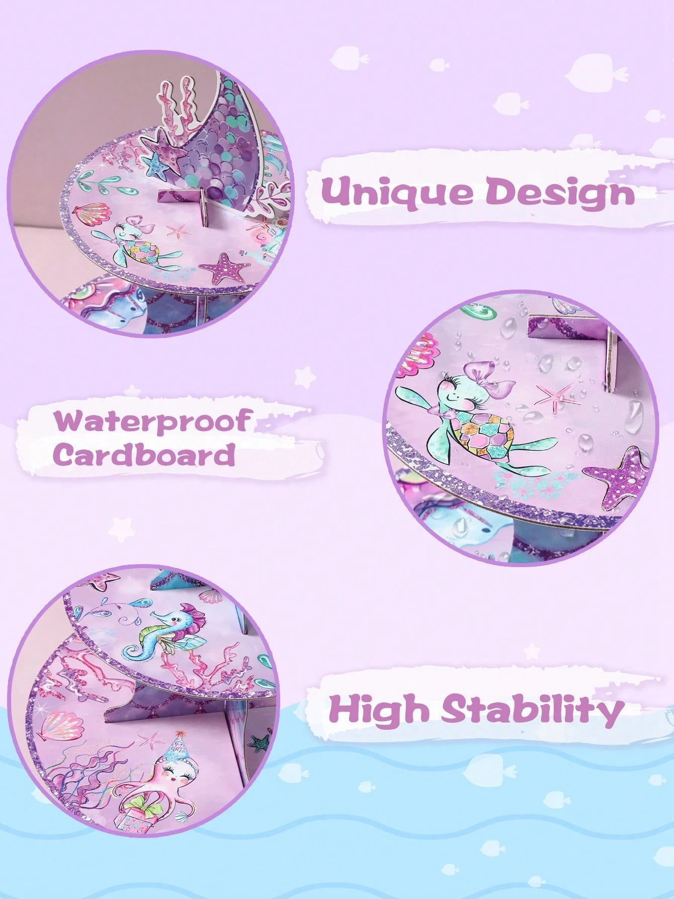 1 Set Purple Mermaid Shaped Cake Stand, Mermaid Theme Birthday Party Dessert Display Rack, Mermaid Tail Pattern Cupcake Stand, Suitable For Cake Decoration, Mermaid Theme Baby 1st Birthday Party Decor