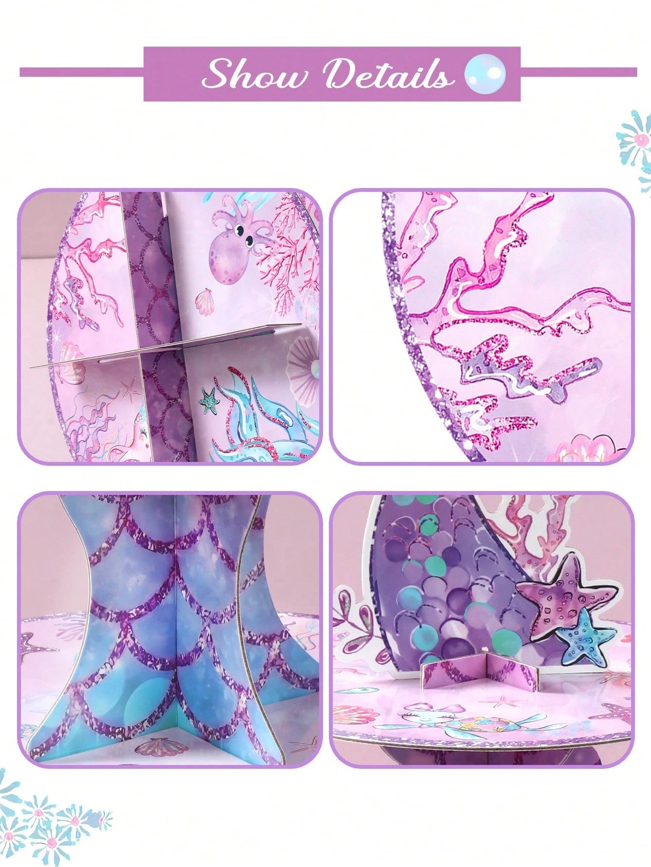 1 Set Purple Mermaid Shaped Cake Stand, Mermaid Theme Birthday Party Dessert Display Rack, Mermaid Tail Pattern Cupcake Stand, Suitable For Cake Decoration, Mermaid Theme Baby 1st Birthday Party Decor