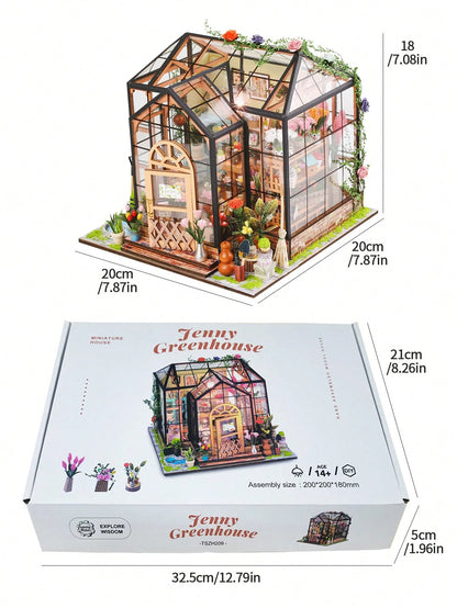 1 Set Wooden DIY Dollhouse Kit, Assemble Miniature Model House, Miniature Greenhouse Model Kit, 1:24 Scale, DIY Craft/Birthday Gift/Home Decor, Gift For Family And Friends (Batteries Not Included)