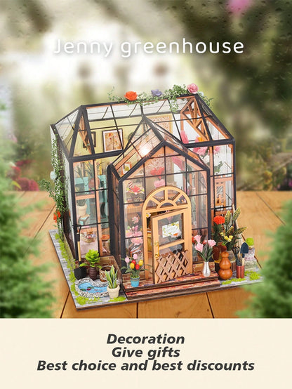 1 Set Wooden DIY Dollhouse Kit, Assemble Miniature Model House, Miniature Greenhouse Model Kit, 1:24 Scale, DIY Craft/Birthday Gift/Home Decor, Gift For Family And Friends (Batteries Not Included)