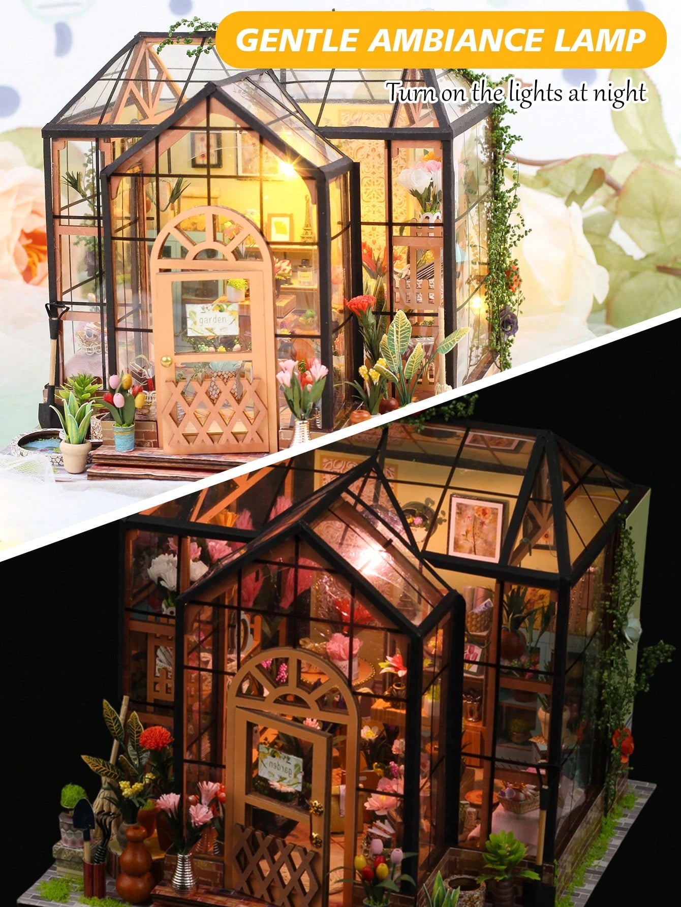 1 Set Wooden DIY Dollhouse Kit, Assemble Miniature Model House, Miniature Greenhouse Model Kit, 1:24 Scale, DIY Craft/Birthday Gift/Home Decor, Gift For Family And Friends (Batteries Not Included)