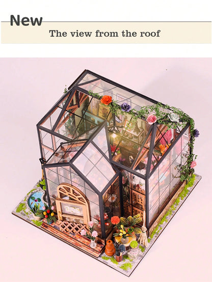 1 Set Wooden DIY Dollhouse Kit, Assemble Miniature Model House, Miniature Greenhouse Model Kit, 1:24 Scale, DIY Craft/Birthday Gift/Home Decor, Gift For Family And Friends (Batteries Not Included)
