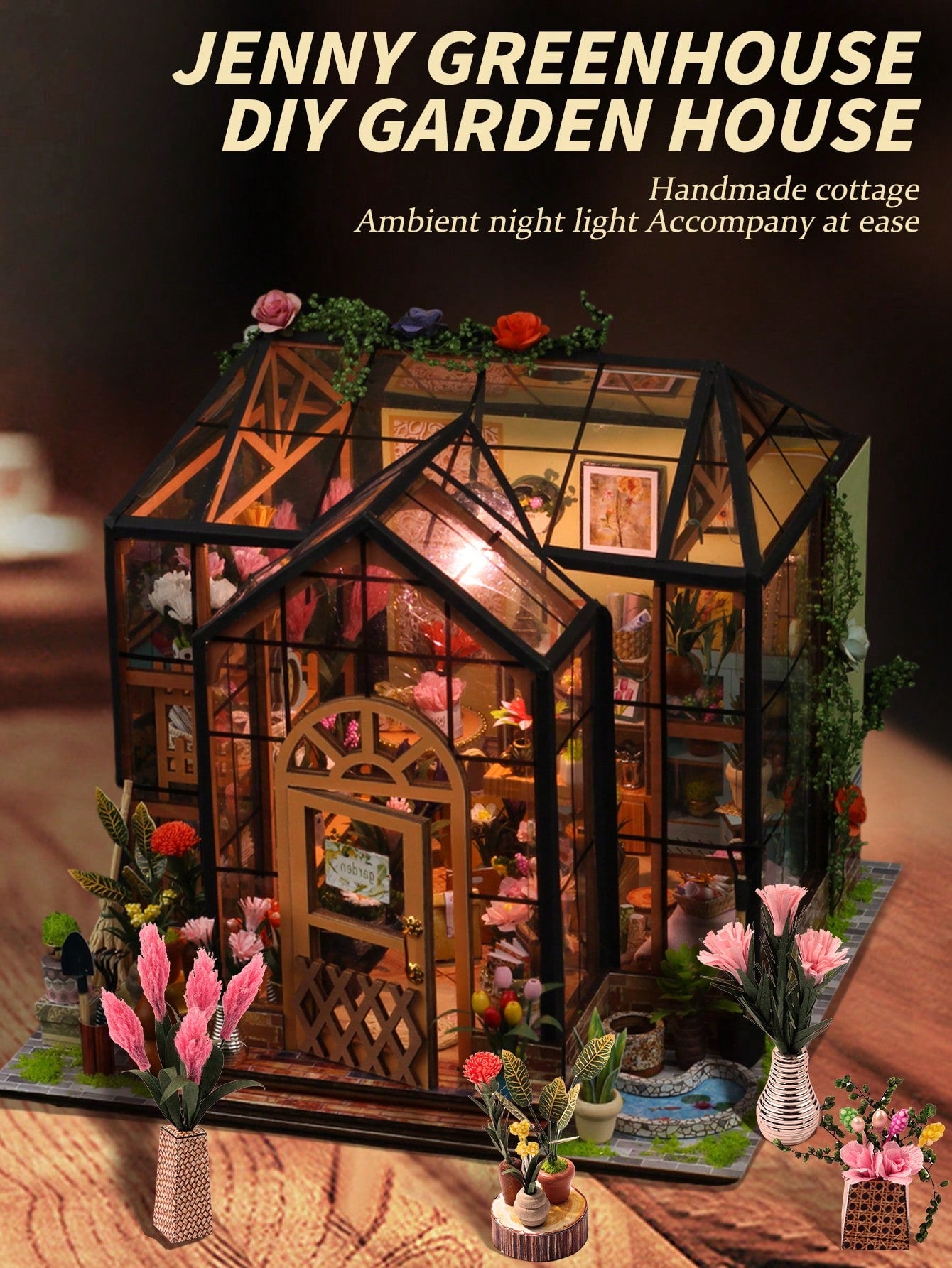 1 Set Wooden DIY Dollhouse Kit, Assemble Miniature Model House, Miniature Greenhouse Model Kit, 1:24 Scale, DIY Craft/Birthday Gift/Home Decor, Gift For Family And Friends (Batteries Not Included)