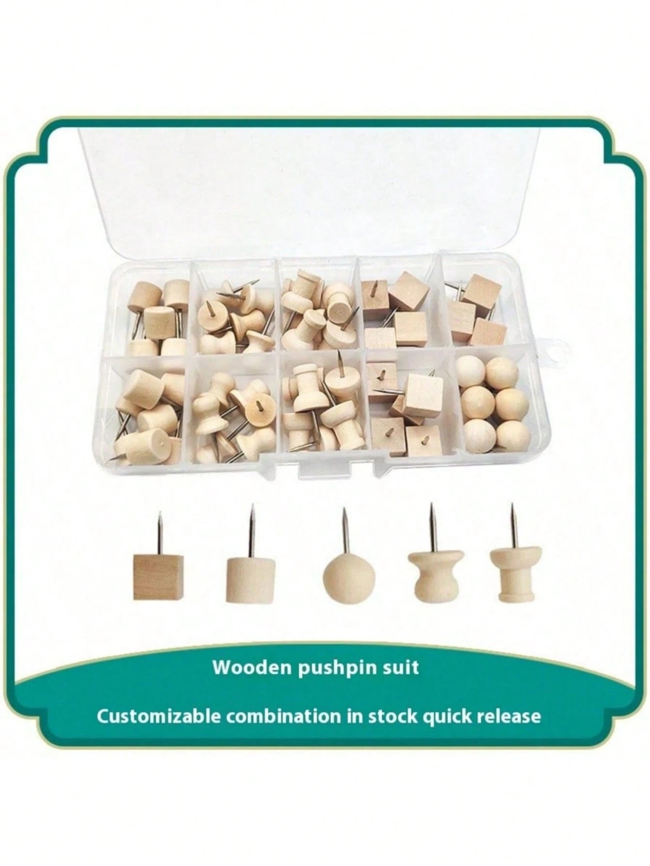 1 Set Wooden Push Pins, Including Square Pins, Angle Pins, Cylinder Pins, Etc. For Fixing Photos, Postcards