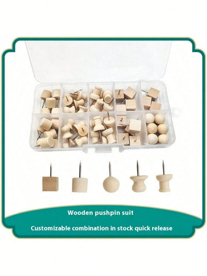 1 Set Wooden Push Pins, Including Square Pins, Angle Pins, Cylinder Pins, Etc. For Fixing Photos, Postcards