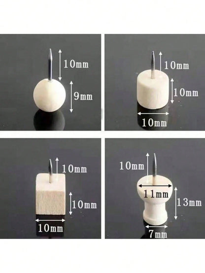 1 Set Wooden Push Pins, Including Square Pins, Angle Pins, Cylinder Pins, Etc. For Fixing Photos, Postcards