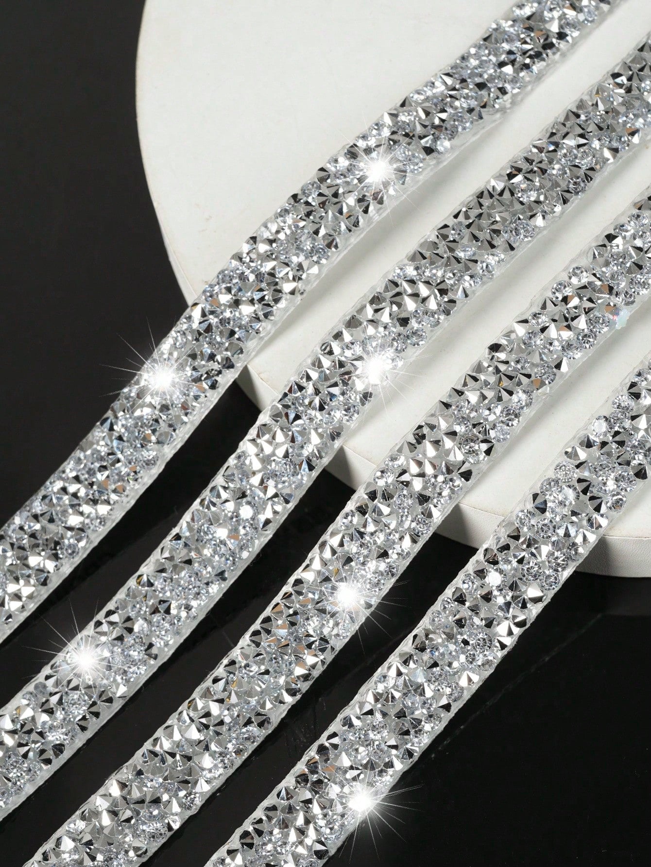 1 Yard Resin Rhinestone & Beaded Chain Decoration Tape, Rhinestone Beaded Decoration Tape, Mixed Size & Shape Stones, For Clothing Decoration & DIY Jewelry Making, With Strong Self-Adhesive Effect, Fe