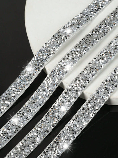 1 Yard Resin Rhinestone & Beaded Chain Decoration Tape, Rhinestone Beaded Decoration Tape, Mixed Size & Shape Stones, For Clothing Decoration & DIY Jewelry Making, With Strong Self-Adhesive Effect, Fe