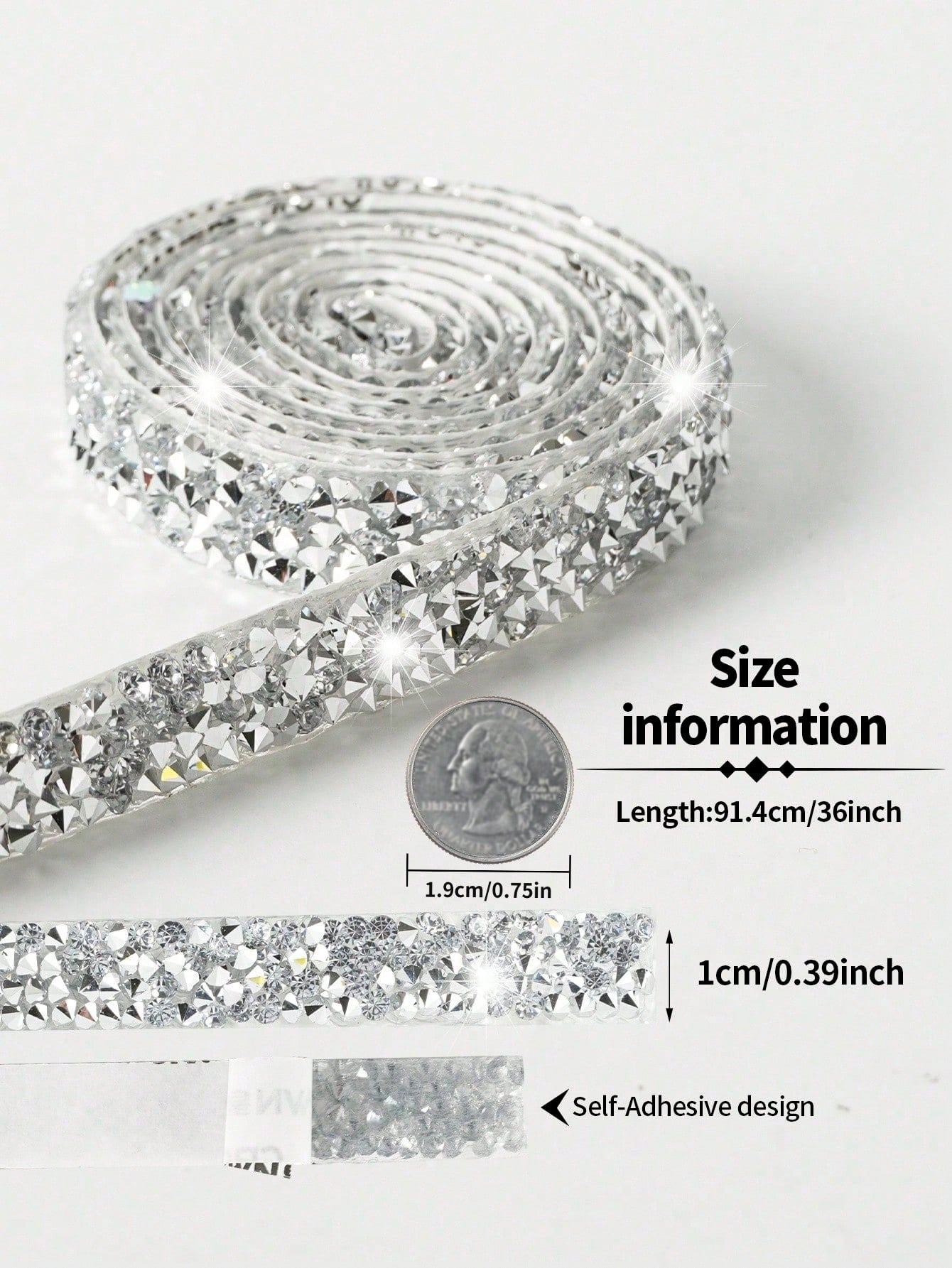 1 Yard Resin Rhinestone & Beaded Chain Decoration Tape, Rhinestone Beaded Decoration Tape, Mixed Size & Shape Stones, For Clothing Decoration & DIY Jewelry Making, With Strong Self-Adhesive Effect, Fe