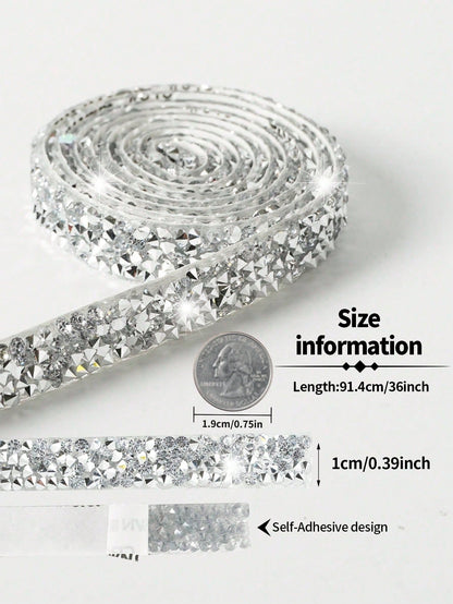 1 Yard Resin Rhinestone & Beaded Chain Decoration Tape, Rhinestone Beaded Decoration Tape, Mixed Size & Shape Stones, For Clothing Decoration & DIY Jewelry Making, With Strong Self-Adhesive Effect, Fe