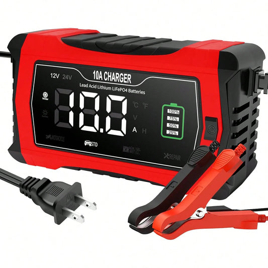 10-Amp 12V And 24V Fully-Automatic Smart Car Battery Charger, Battery Maintainer Trickle Charger, And Battery Desulfator, Lifepo4/AGM, Lithium Battery Charger
