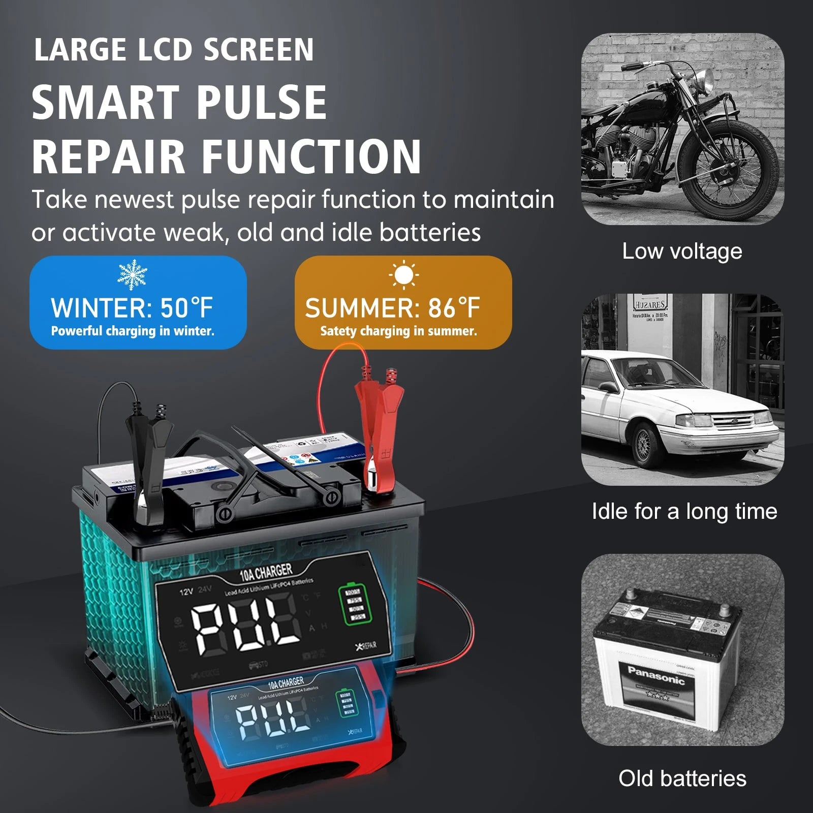 10-Amp 12V And 24V Fully-Automatic Smart Car Battery Charger, Battery Maintainer Trickle Charger, And Battery Desulfator, Lifepo4/AGM, Lithium Battery Charger