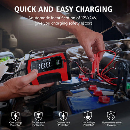 10-Amp 12V And 24V Fully-Automatic Smart Car Battery Charger, Battery Maintainer Trickle Charger, And Battery Desulfator, Lifepo4/AGM, Lithium Battery Charger