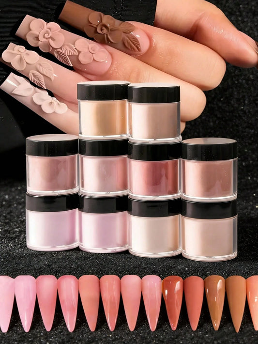 10 Colors Nail Powder Set, Nude Pink & White High Gloss Series Set, Nail Art DIY Design, 3D Sculpting French Manicure Extension & Nail Carving, Gift For Women/Girls