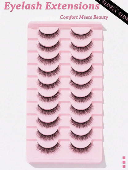 10 Pairs 5D Curly, Natural-Looking False Eyelashes, 10mm Strip Eyelashes