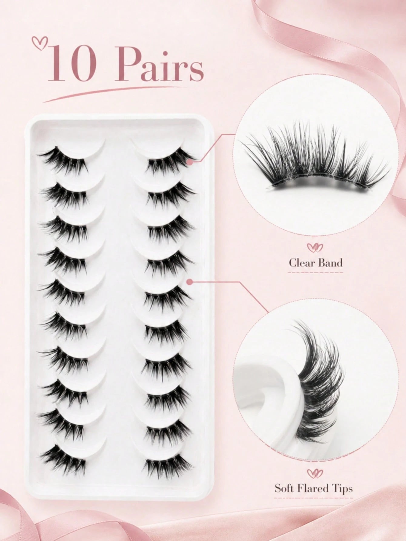 10 Pairs C Curl Cat Eye Half Lash, Transparent Invisible Band Half Strip False Eyelashes, Natural Thin Fluffy 3D Outer Corner Accent Style, Soft Lightweight Reusable, Suitable For Beginners, Daily Mak