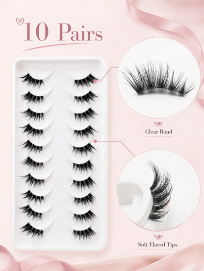 10 Pairs C Curl Cat Eye Half Lash, Transparent Invisible Band Half Strip False Eyelashes, Natural Thin Fluffy 3D Outer Corner Accent Style, Soft Lightweight Reusable, Suitable For Beginners, Daily Mak