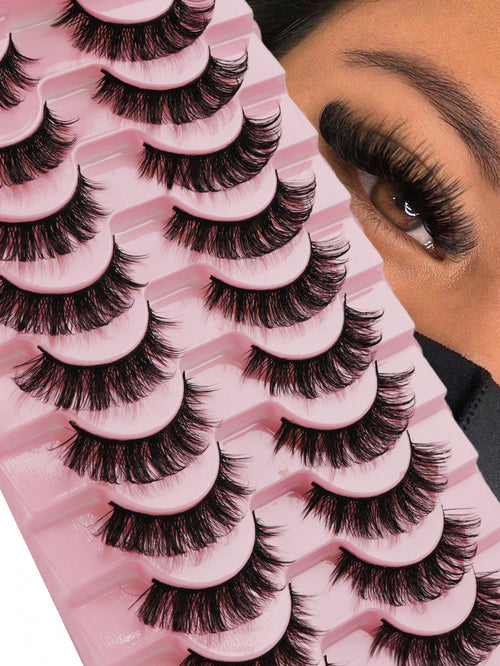 10 Pairs Russian Faux Mink Lashes, 3D Fluffy Dramatic Wispy False Eyelashes, Lengthening & Volumizing Eyelash Extension Kit, Makeup Beauty Products