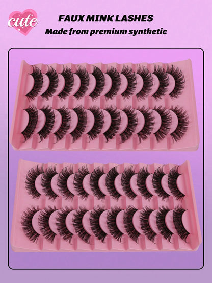 10 Pairs Russian Faux Mink Lashes, 3D Fluffy Dramatic Wispy False Eyelashes, Lengthening & Volumizing Eyelash Extension Kit, Makeup Beauty Products