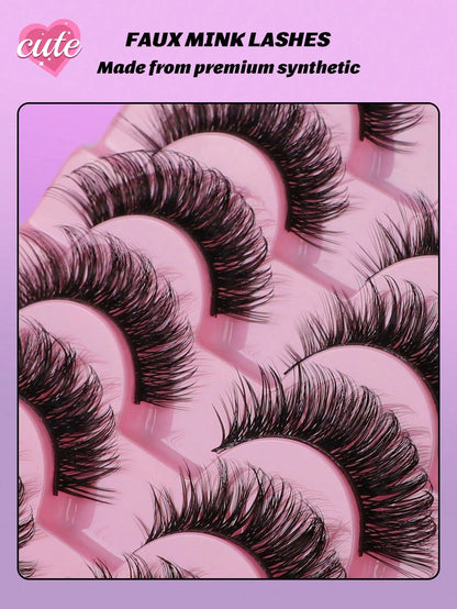 10 Pairs Russian Faux Mink Lashes, 3D Fluffy Dramatic Wispy False Eyelashes, Lengthening & Volumizing Eyelash Extension Kit, Makeup Beauty Products