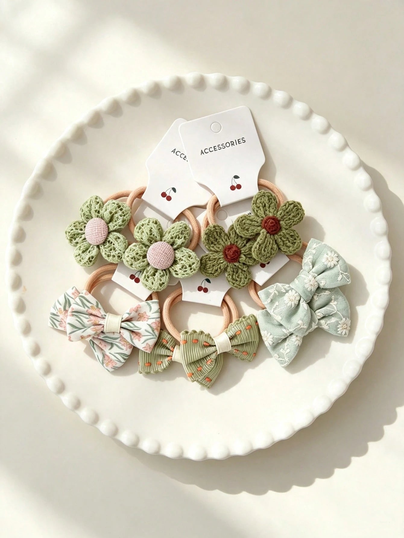 10-Piece Hair Tie Set, Featuring Crocheted Flower And Bow Design, Elastic Hair Ties, Soft And Suitable For Little Girls.