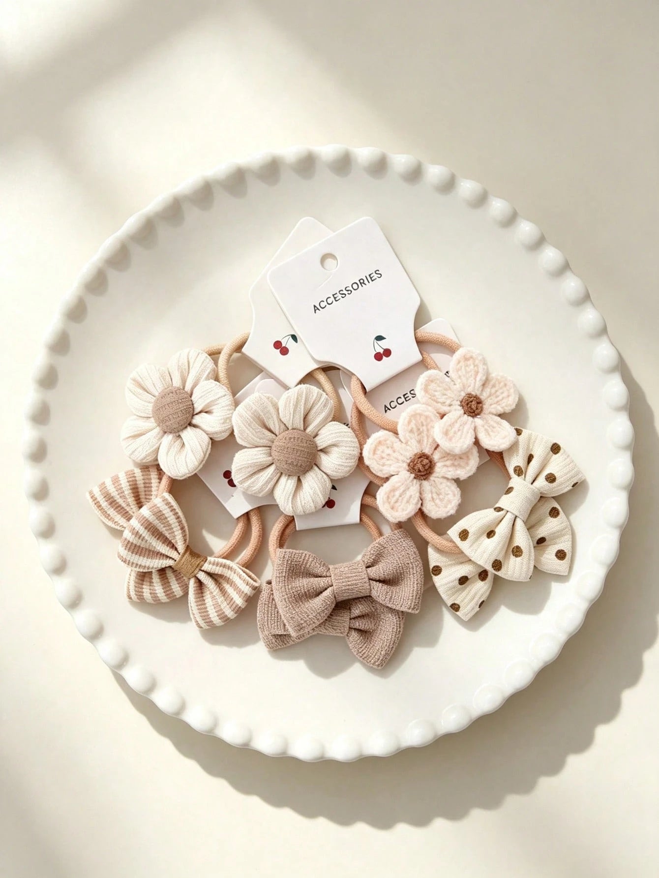 10-Piece Hair Tie Set, Featuring Crocheted Flower And Bow Design, Elastic Hair Ties, Soft And Suitable For Little Girls.