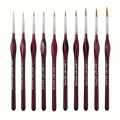 10 Piece Wood Detail Painting Brush Set Miniature Brushes With Triangular Handles For Fine Detail And Art Painting- Acrylic, Watercolor, Oil Painting, Acrylic Paint Pens, Chalk Set, Art Painting Pen