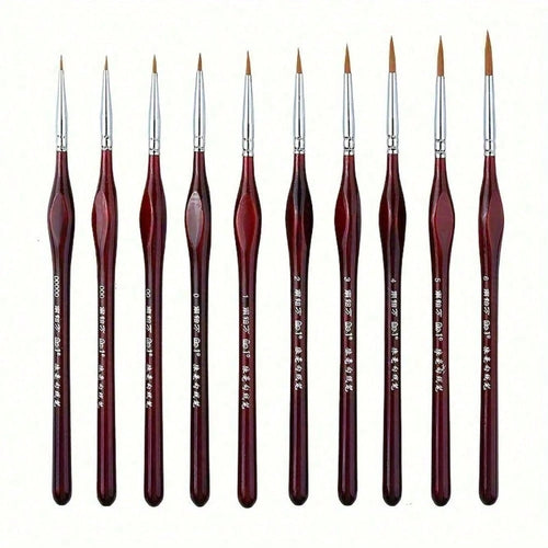 10 Piece Wood Detail Painting Brush Set Miniature Brushes With Triangular Handles For Fine Detail And Art Painting- Acrylic, Watercolor, Oil Painting, Acrylic Paint Pens, Chalk Set, Art Painting Pen