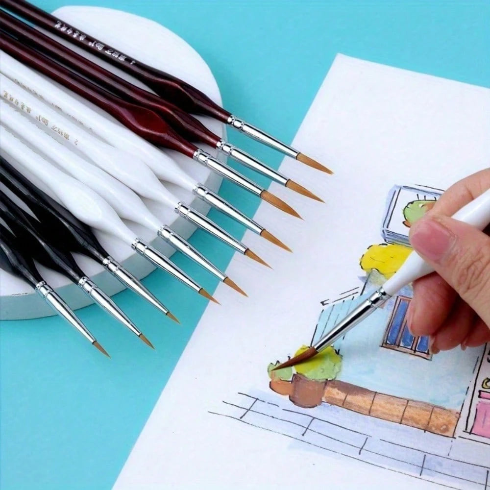 10 Piece Wood Detail Painting Brush Set Miniature Brushes With Triangular Handles For Fine Detail And Art Painting- Acrylic, Watercolor, Oil Painting, Acrylic Paint Pens, Chalk Set, Art Painting Pen
