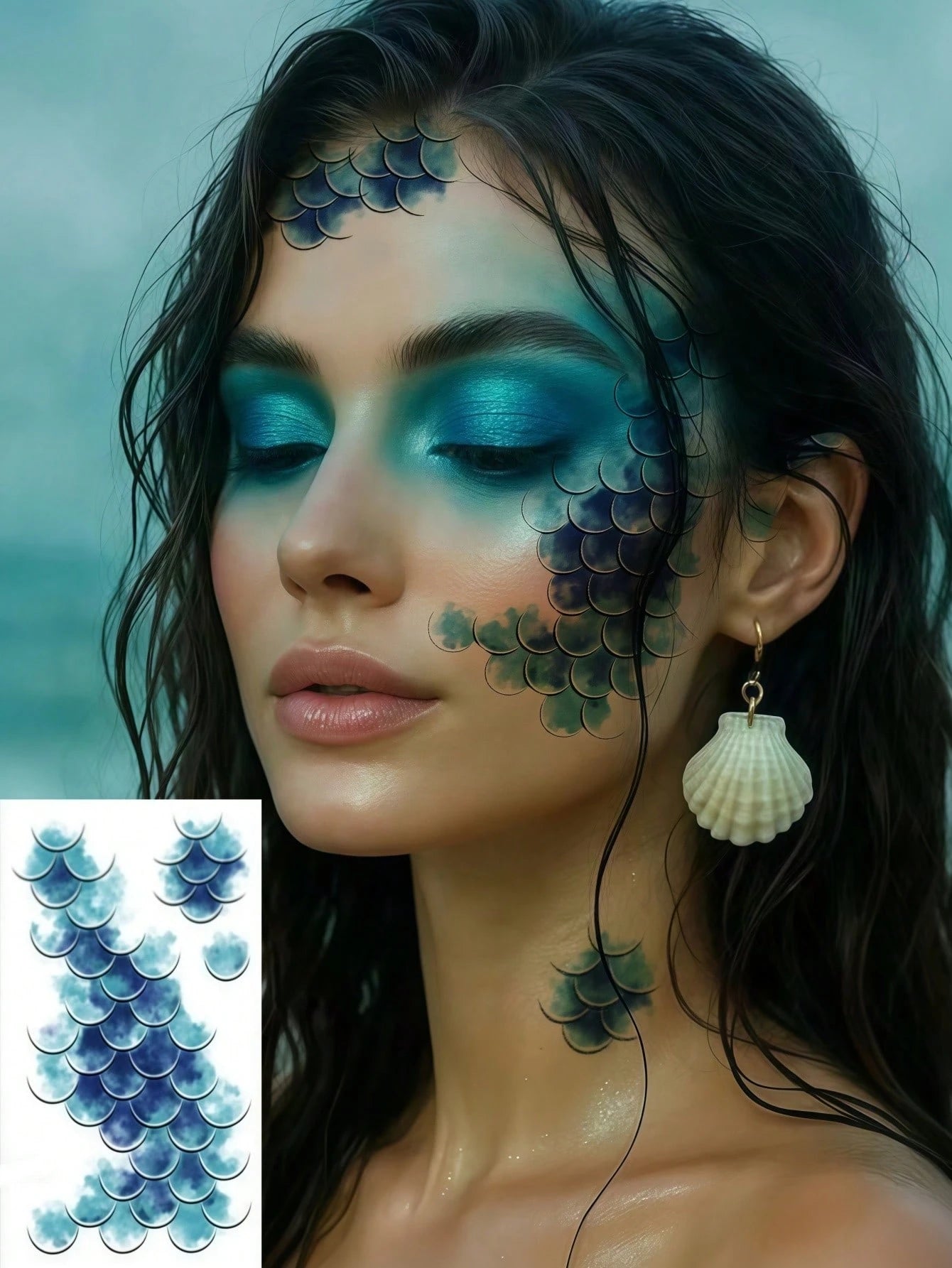 10 Sheets Mermaid Scale Tattoos Stickers Sea Mermaid Face Tattoos Waterproof Temporary Tattoos For Women Cosplay Karneval Makeup Valentine Day Accessories Birthday Party Festival Decorations