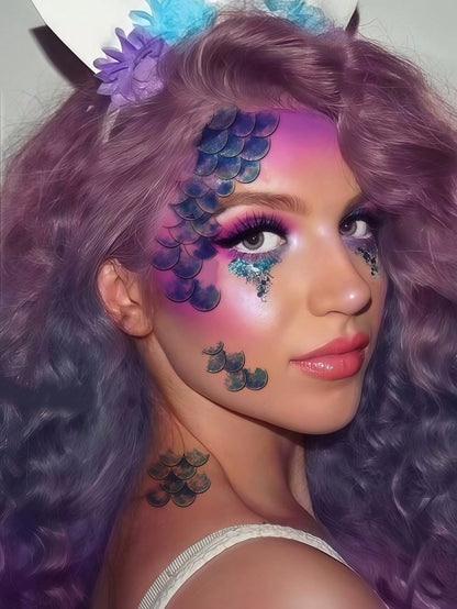 10 Sheets Mermaid Scale Tattoos Stickers Sea Mermaid Face Tattoos Waterproof Temporary Tattoos For Women Cosplay Karneval Makeup Valentine Day Accessories Birthday Party Festival Decorations