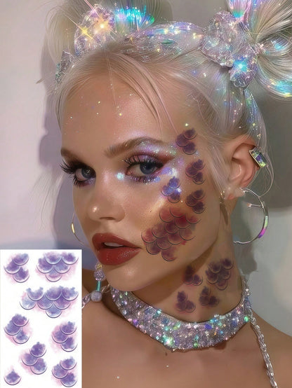10 Sheets Mermaid Scale Tattoos Stickers Sea Mermaid Face Tattoos Waterproof Temporary Tattoos For Women Cosplay Karneval Makeup Valentine Day Accessories Birthday Party Festival Decorations