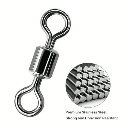 100/20pcs Stainless Steel Barrel Swivels For Saltwater And Freshwater Fishing