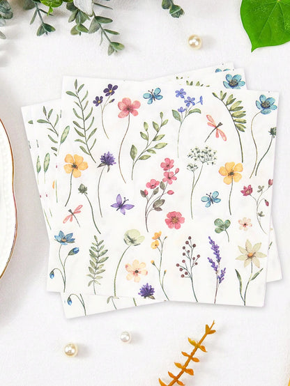 100/60/16pcs Wild Flower Pattern Paper Napkins, Spring Floral Pattern Paper Napkins, Birthday Decor Tableware Napkins, Cute Flower Tableware, Tea Party Wedding Party Decor, Baby Shower Decor, Home Dec