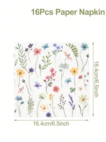 100/60/16pcs Wild Flower Pattern Paper Napkins, Spring Floral Pattern Paper Napkins, Birthday Decor Tableware Napkins, Cute Flower Tableware, Tea Party Wedding Party Decor, Baby Shower Decor, Home Dec