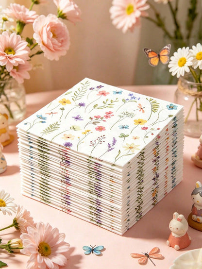 100/60/16pcs Wild Flower Pattern Paper Napkins, Spring Floral Pattern Paper Napkins, Birthday Decor Tableware Napkins, Cute Flower Tableware, Tea Party Wedding Party Decor, Baby Shower Decor, Home Dec