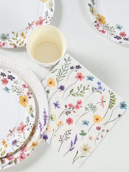 100/60/16pcs Wild Flower Pattern Paper Napkins, Spring Floral Pattern Paper Napkins, Birthday Decor Tableware Napkins, Cute Flower Tableware, Tea Party Wedding Party Decor, Baby Shower Decor, Home Dec