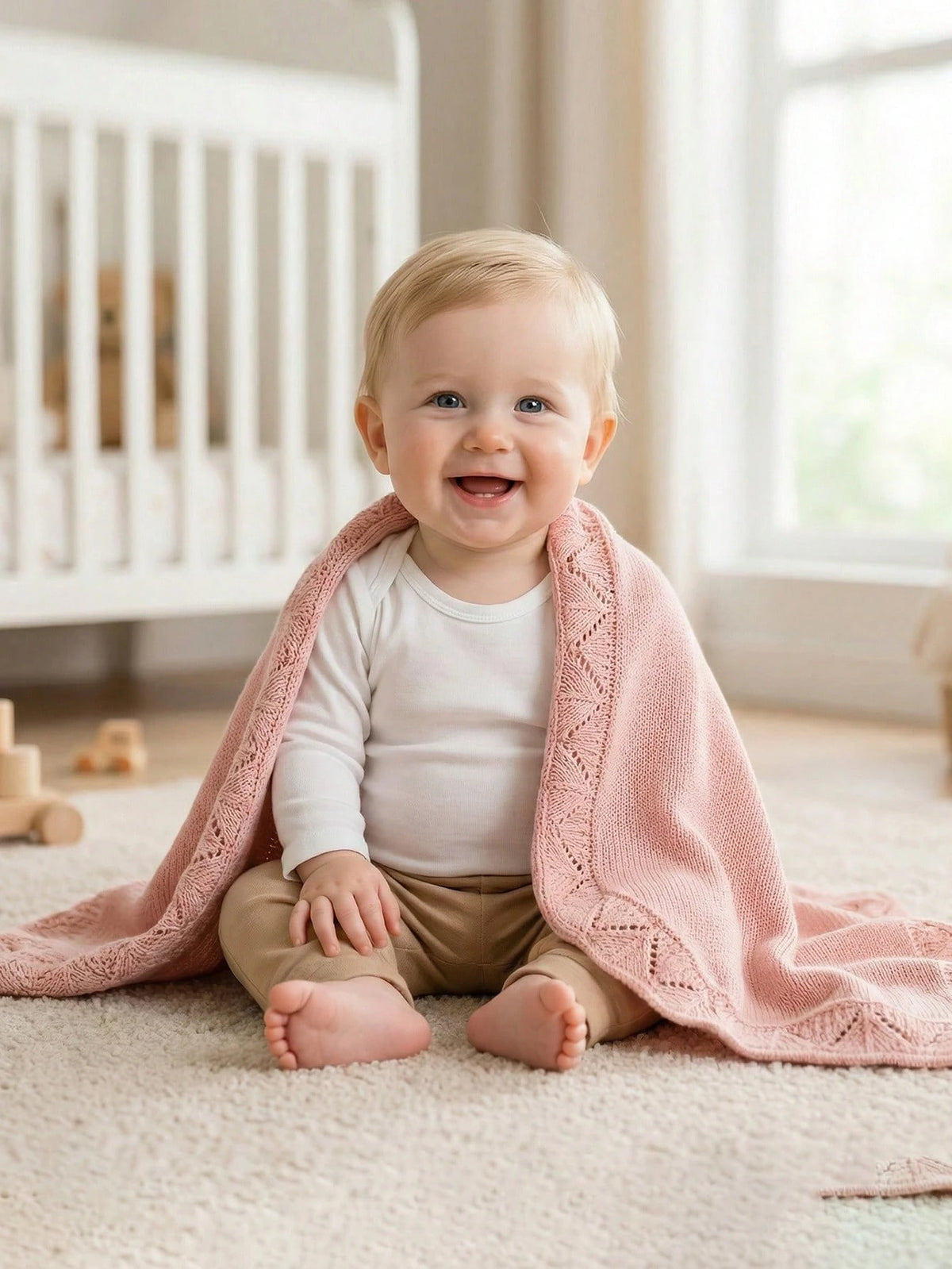 100*80cm 100% Cotton Knitted Baby Blanket, Newborn Stroller Blanket, Soft & Comfortable Baby Swaddle Wrap, All Season Baby Essentials