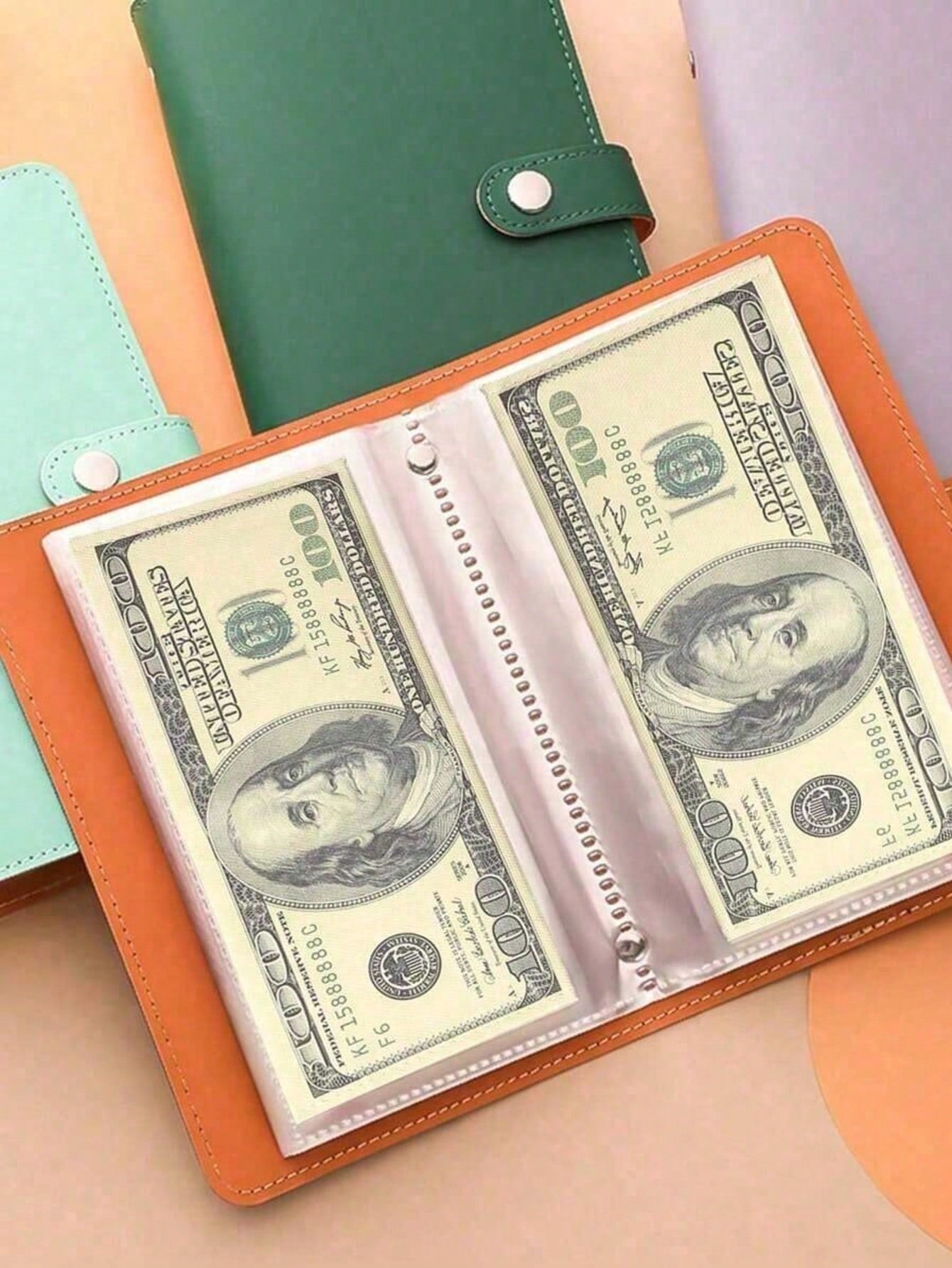 100 Capacity Cash Storage Notebook, With Photo Slots For Bills & Stamps, 1A6 Large Storage Space, Envelope Challenge Loose-Leaf Binder, Envelope Savings Challenge Notebook, Achieve Savings Goal Envelo
