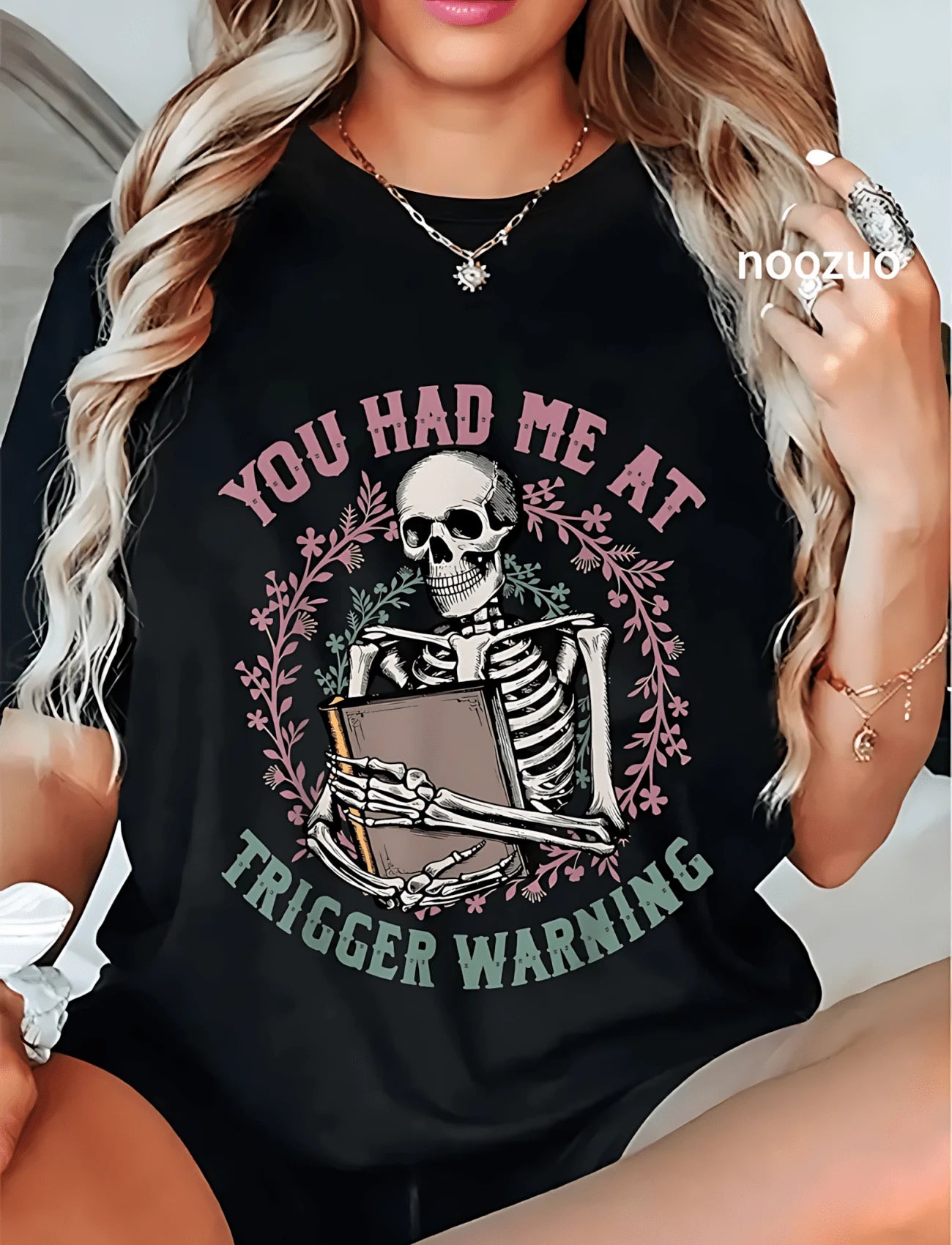 100% Cotton Unisex Dark Romance Had Me At Trigger Warning Skeleton Smutt Book T-Shirt Casual Top