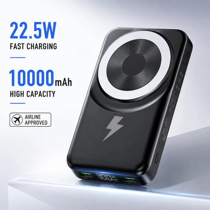 10000mAh Fast Charging Magnetic Power Bank With Foldable Stand Built-In Cables, 15W Wireless Fast Charging LED Digital Power Display Strong Magnetic Attachment, Travel Essentials Camping Essentials Sc