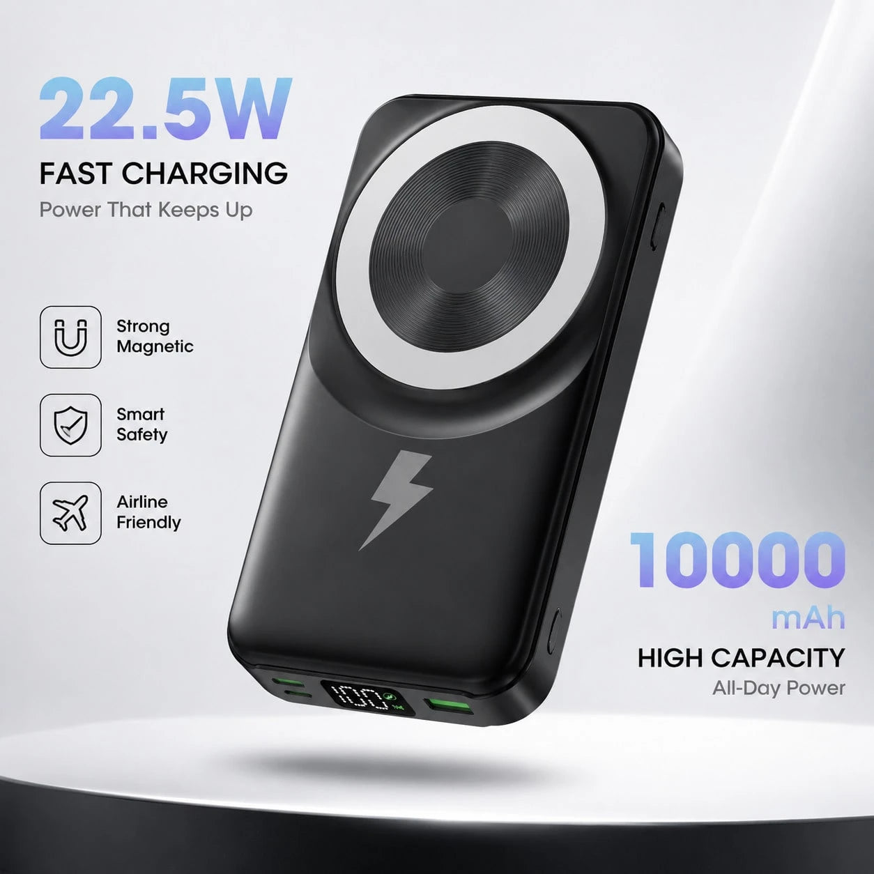 10000mAh MagSafe Compatible Battery Pack Charger, Foldable Kickstand Built-In Type C & Lightning Cables 22.5W Wired Fast Charging 15W Wireless, Travel Essentials School Essentials Back To School Suppl