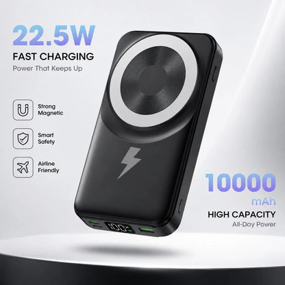 10000mAh MagSafe Compatible Battery Pack Charger, Foldable Kickstand Built-In Type C & Lightning Cables 22.5W Wired Fast Charging 15W Wireless, Travel Essentials School Essentials Back To School Suppl