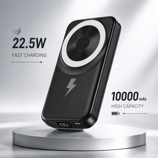 10000mAh MagSafe Compatible Wireless Charging Bank, Foldable Phone Stand Built-In Dual Cables 22.5W Fast Charging 15W Magnetic Charging, Camping Essentials Dorm Essentials Back To School Gear For IPho