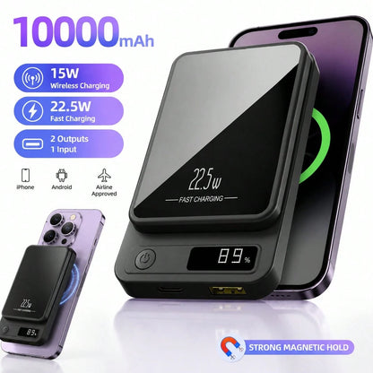 10000mAh Multi-Functional Magnetic Wireless Power Bank, Dual Fast Charging System 15W Inductive Wireless + 20W PD USB-C Quick Charge, Smart LED Digital Battery Monitor Ultra Slim Portable Build, Aviat