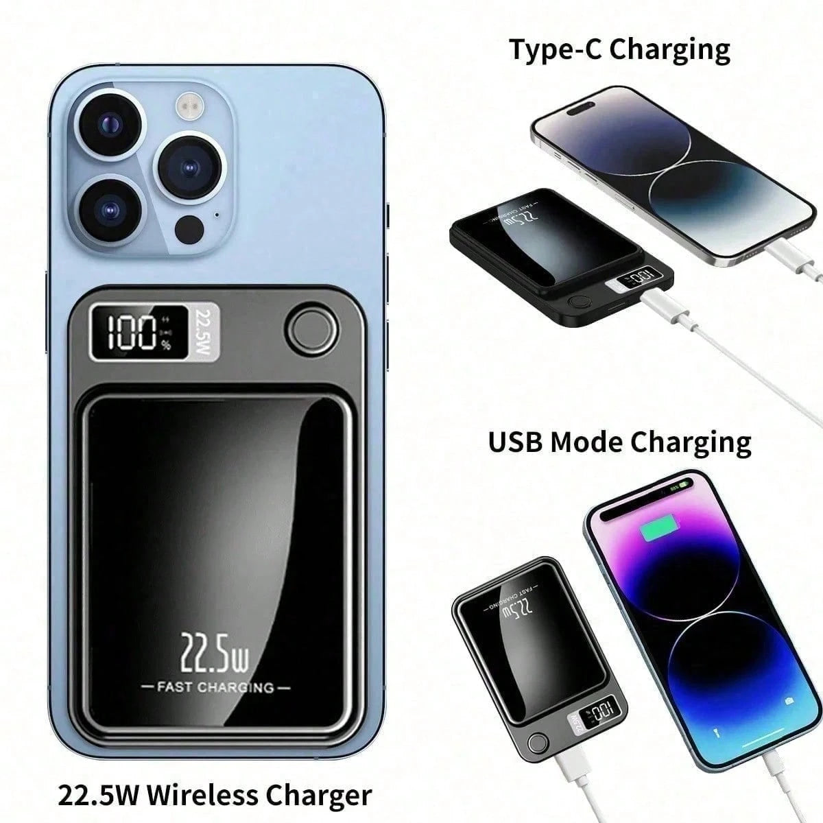 10000mAh Multi-Functional Magnetic Wireless Power Bank, Dual Fast Charging System 15W Inductive Wireless + 20W PD USB-C Quick Charge, Smart LED Digital Battery Monitor Ultra Slim Portable Build, Aviat