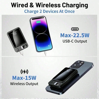 10000mAh Multi-Functional Magnetic Wireless Power Bank, Dual Fast Charging System 15W Inductive Wireless + 20W PD USB-C Quick Charge, Smart LED Digital Battery Monitor Ultra Slim Portable Build, Aviat