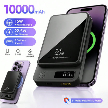 10000mAh Multi-Functional Magnetic Wireless Power Bank, Dual Fast Charging System 15W Inductive Wireless + 20W PD USB-C Quick Charge, Smart LED Digital Battery Monitor Ultra Slim Portable Build, Aviat