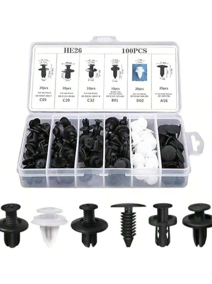 100pcs Bumper Clips, Plastic Rivets Fasteners Kits, Automotive Push-Type Retainers Set With Size, Includes Fastener Removal Tool